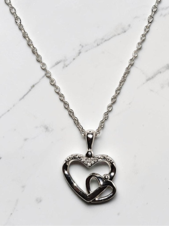Jewelry - Solid 925 Sterling Silver Natural Diamond Interlocking Heart Necklace 18in NWT